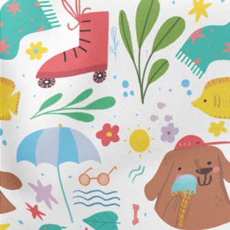 Dog Holding Ice Cream Lightweight Cotton Poplin