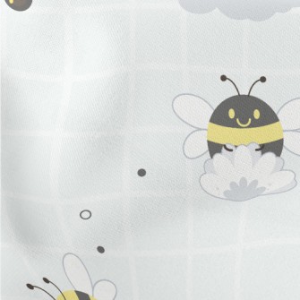 Gray Plaid With Cute Bees Lightweight Cotton Poplin