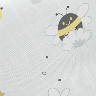 Gray Plaid With Cute Bees Midweight Cotton Poplin
