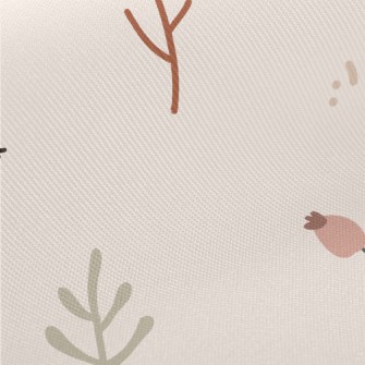 Simple Hand Drawn Birds And Fl Midweight Cotton Poplin