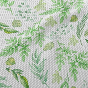Hand Drawn Green Leaves Birdseye Piqué