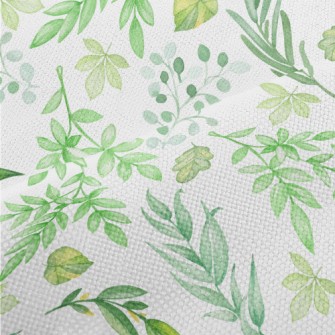 Hand Drawn Green Leaves Performance Linen