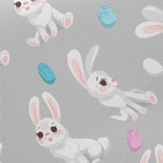 Happy Cartoon White Rabbit Twill