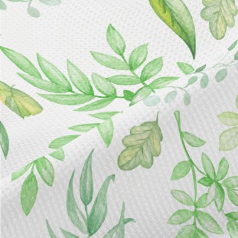 Hand Drawn Green Leaves Piqué