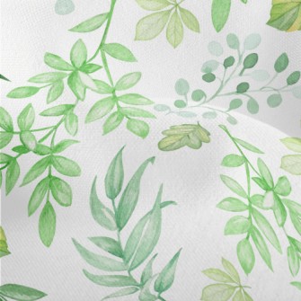 Hand Drawn Green Leaves Lightweight Performance Linen
