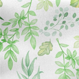 Hand Drawn Green Leaves Jersey Backed Fleece