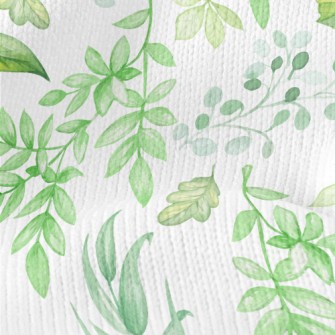 Hand Drawn Green Leaves Stretch Jersey