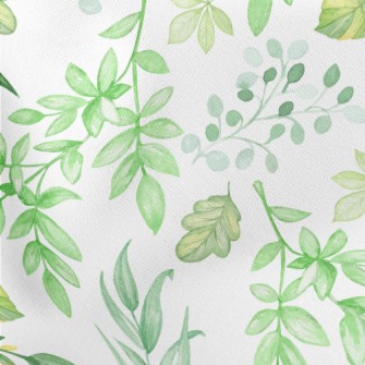 Hand Drawn Green Leaves Lightweight Cotton Poplin