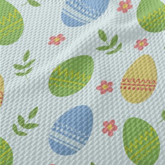 Cartoon Easter Eggs And Plants Birdseye Piqué