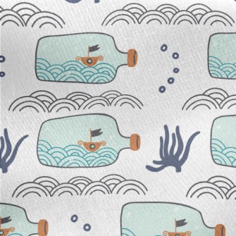 Ocean Ship In A Bottle Jersey Backed Fleece