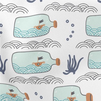 Ocean Ship In A Bottle Lightweight Cotton Poplin