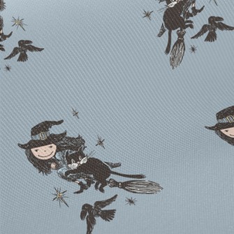 Flying Witch Cat Crow Midweight Cotton Poplin