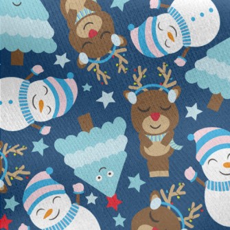 Christmas Tree Reindeer Snowma Jersey Backed Fleece
