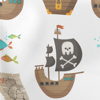 Pirate Ship Treasure Chest Lightweight Cotton Poplin