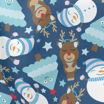 Christmas Tree Reindeer Snowma Lightweight Cotton Poplin