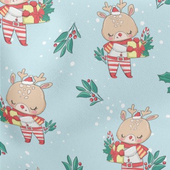 Christmas Reindeer Holding Gif Lightweight Cotton Poplin