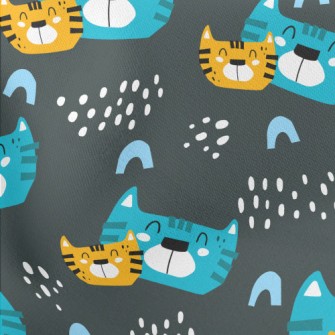 Smiling Cat Family Lightweight Cotton Poplin
