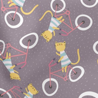 Kitten Riding A Bicycle Lightweight Cotton Poplin