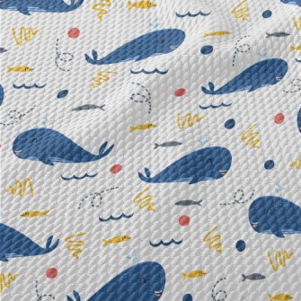 Happy Whale And School Of Fish Birdseye Piqué