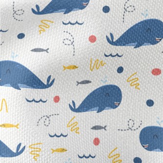 Happy Whale And School Of Fish Waterproof Canvas