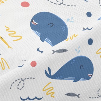 Happy Whale And School Of Fish Piqué