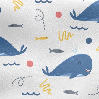 Happy Whale And School Of Fish Jersey Backed Fleece