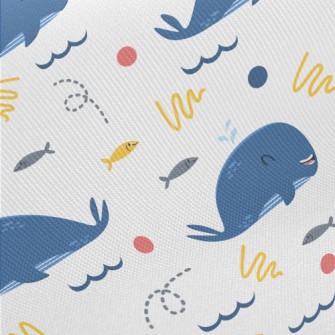 Happy Whale And School Of Fish Midweight Cotton Poplin