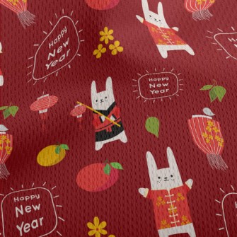 Chinese New Year Rabbit Athletic Mesh Flat Back