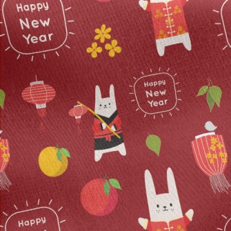 Chinese New Year Rabbit Jersey Backed Fleece