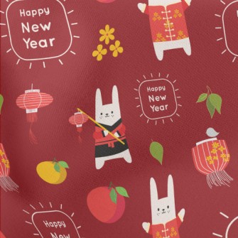 Chinese New Year Rabbit Lightweight Cotton Poplin