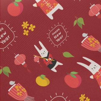 Chinese New Year Rabbit Midweight Cotton Poplin