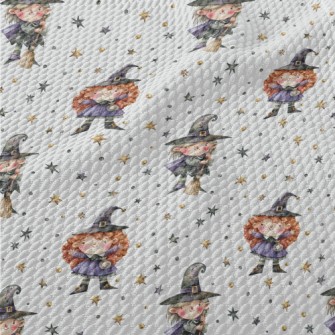 Hand Drawn Cute Witch Birdseye Piqué