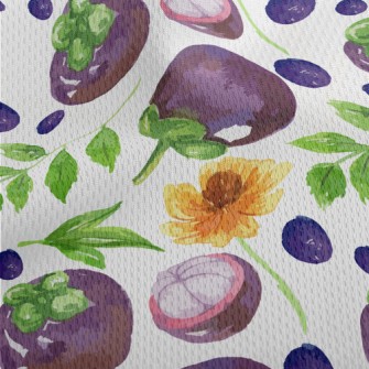 Watercolor Mangosteen And Blue Athletic Mesh Flat Back