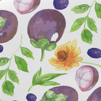 Watercolor Mangosteen And Blue Twill