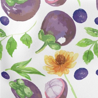 Watercolor Mangosteen And Blue Stretch Ponte