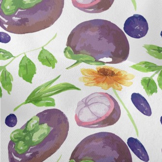 Watercolor Mangosteen And Blue Lightweight Performance Linen