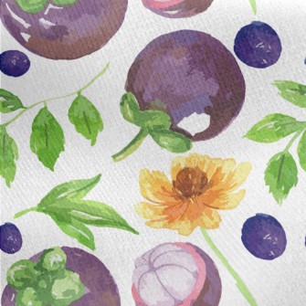 Watercolor Mangosteen And Blue Jersey Backed Fleece