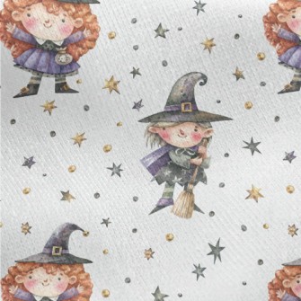 Hand Drawn Cute Witch Jersey Backed Fleece