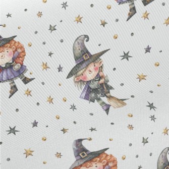 Hand Drawn Cute Witch Midweight Cotton Poplin