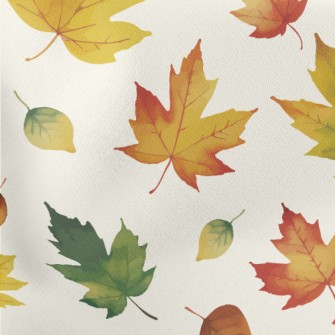Hand Drawn Autumn Maple Leaves Lightweight Cotton Poplin