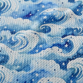 Watercolor Beautiful Waves Birdseye Piqué