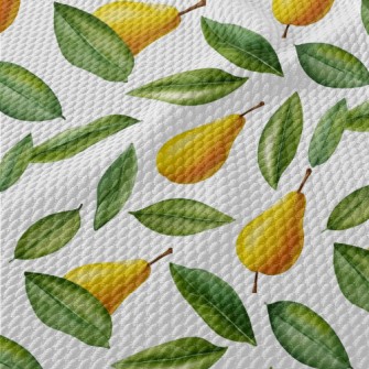 Hand Drawn Pears With Green Le Birdseye Piqué
