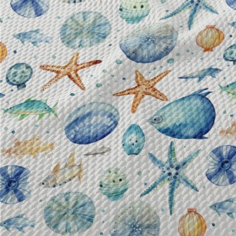 Hand Drawn Starfish Shells Fis Birdseye Piqué