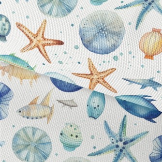 Hand Drawn Starfish Shells Fis Waterproof Oxford
