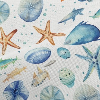 Hand Drawn Starfish Shells Fis Performance Linen