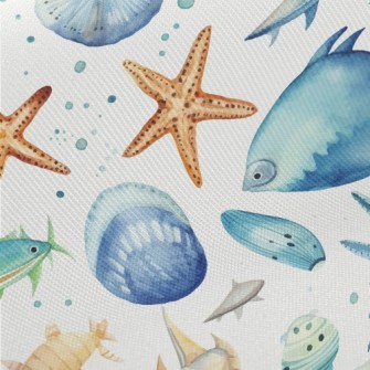 Hand Drawn Starfish Shells Fis Twill
