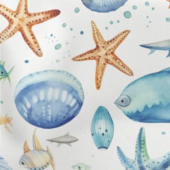 Hand Drawn Starfish Shells Fis Stretch Ponte