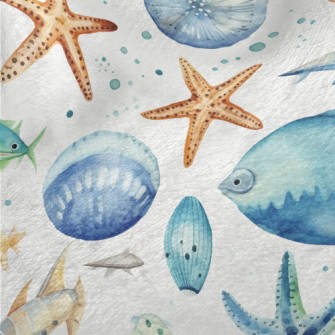 Hand Drawn Starfish Shells Fis Minky