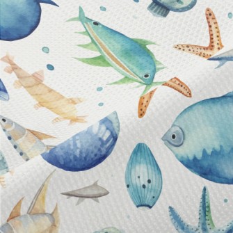 Hand Drawn Starfish Shells Fis Piqué