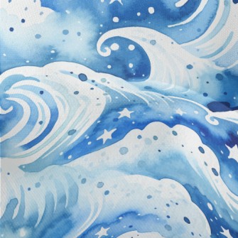Watercolor Beautiful Waves Lightweight Performance Linen